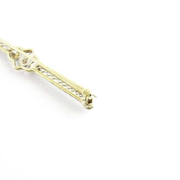 Vintage 14 Karat White and Yellow Gold and Diamond Bar Pin #5344 - Picture 5 of 7